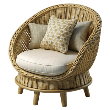 beautiful traditional Woven Willow Chair with Cushion Isolated png