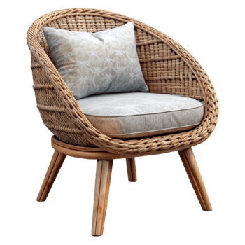 extraordinary rustic Woven Willow Chair with Cushion Isolated premium png