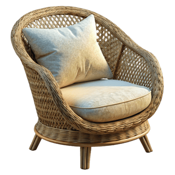 magnificent contemporary Woven Willow Chair with Cushion Isolated premium png