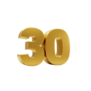 The number thirty is shown in gold png