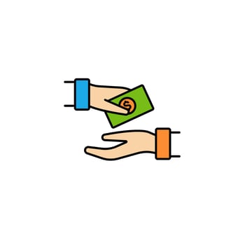 Hand giving money icon symbolizing financial transaction and cash exchange in business context vector