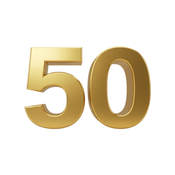 The number 50 is shown in gold 3d style png