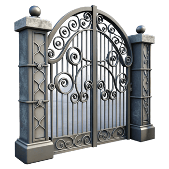 serene traditional Wrought Iron Gate Detail Isolated on Transparent Background premium png