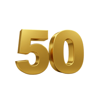 The number 50 is shown in gold 3d design png