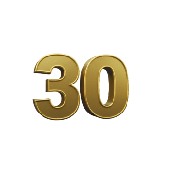The number 30 is shown in gold 3d png