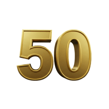 The number 50 is shown in gold 3d style, transparent background png