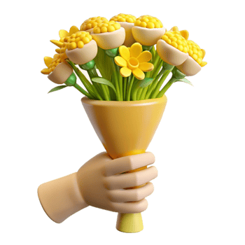 dramatic classic Yellow Wildflower Bouquet Hand Held Transparent Background exclusive png