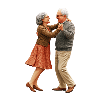 a an elderly couple dancing together on a transparent background png