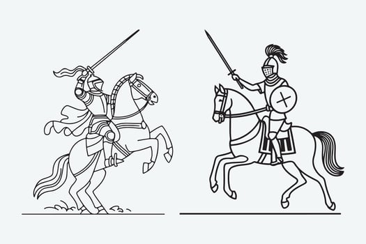 Medieval knight battle outline illustration vector