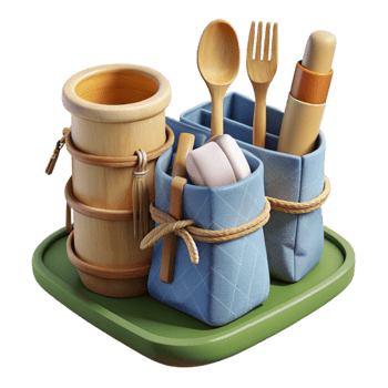 elegant modern Zero Waste Kit Bamboo Utensils Isolated high quality png