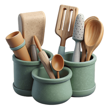 elegant abstract Zero Waste Kitchen Utensils Wooden Handles Cutout authentic png