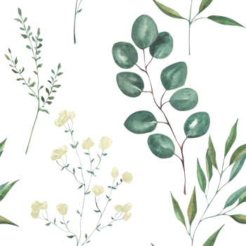 Seamless pattern with watercolor illustrations of various herbs. Seamless texture with hand-drawn green branches png
