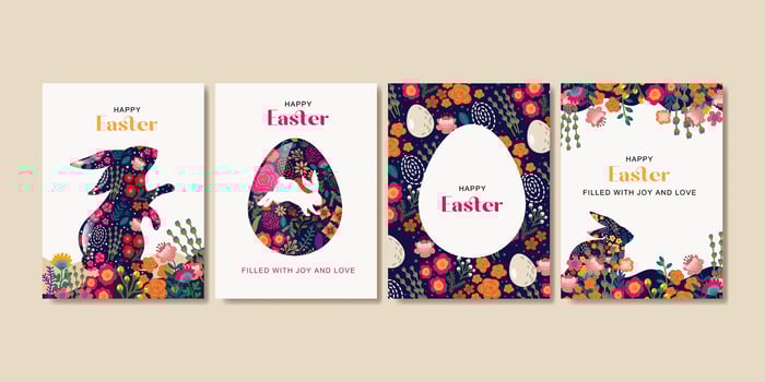 Happy easter greeting collection with beautiful flower for labels, social media, cover, banner and cards vector