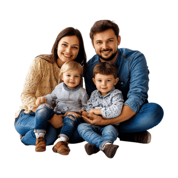 a family sitting on the floor with their children png
