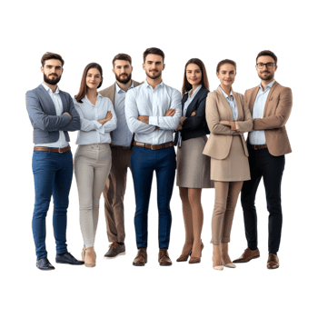 group of business people standing together on transparent background png