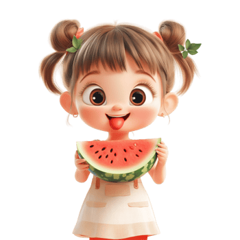 cartoon girl holding watermelon png