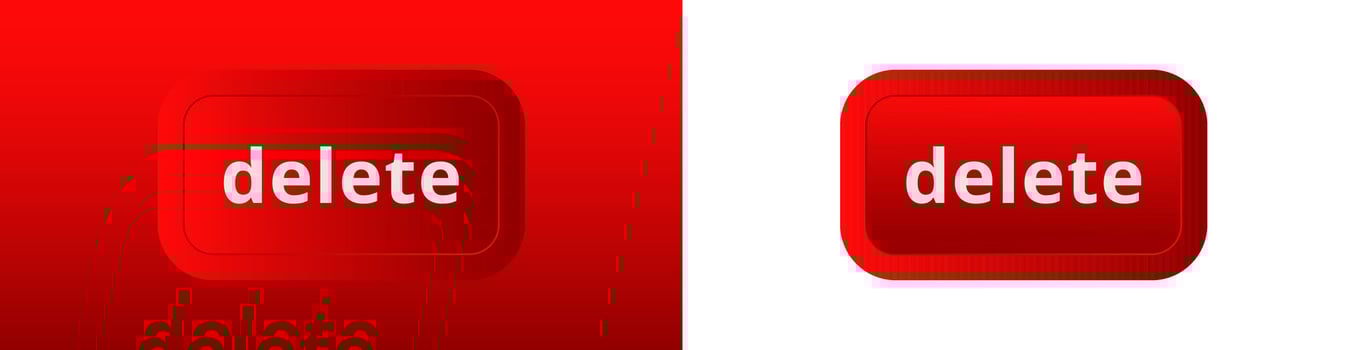 Red delete button icon in two styles showing different light and shadow effects vector