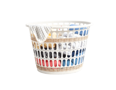 Plastic basket with multicolored clothespins isolated on transparent background png