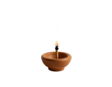 Burning candle in clay pot isolated on transparent background png