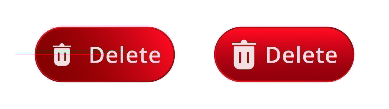 Red delete buttons with white icon and text for digital interface or application use vector