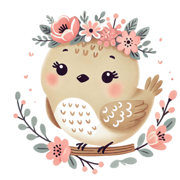 A cute little bird with flowers on its head png