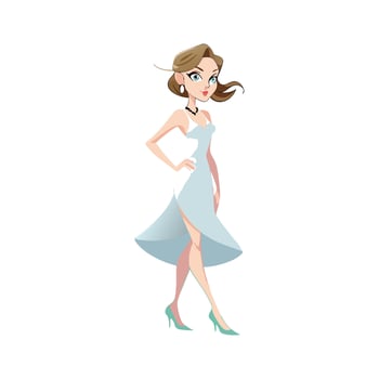 Lovely Flowy Satin Slip Dress Fashion Model vector