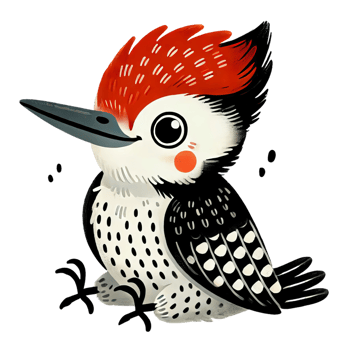 A woodpecker with red hair and a black and white face png
