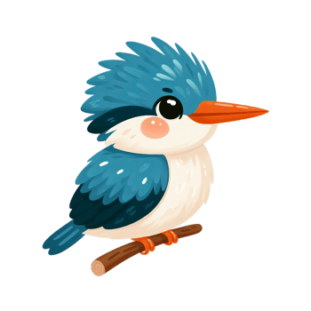 A cartoon blue bird sitting on a branch png