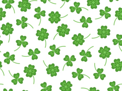 Four leaf and three leaf clovers cartoon seamless pattern for St. Patrick's Day. vector