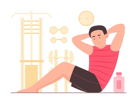 Healthy Young Man Doing Sit Up Exercise in Fitness Gym Room vector