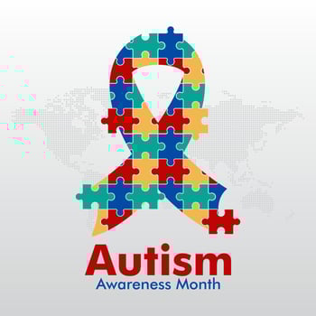 autism awareness month logo with puzzle pieces in ribbon form vector