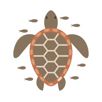 Cute Sea Turtle with Fish Cartoon Illustration vector