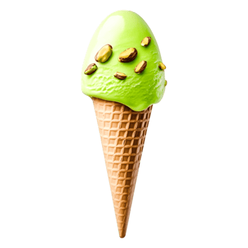 Delicious Green Pistachio Ice Cream Cone with Crunchy Nuts Topping png