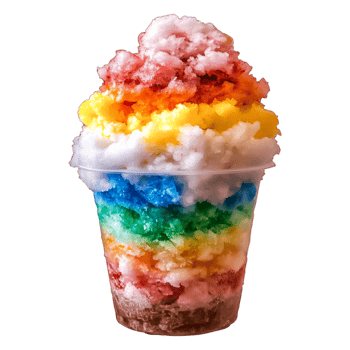 Colorful Rainbow Shaved Ice Dessert with Fluffy Texture and Sweet Syrup png