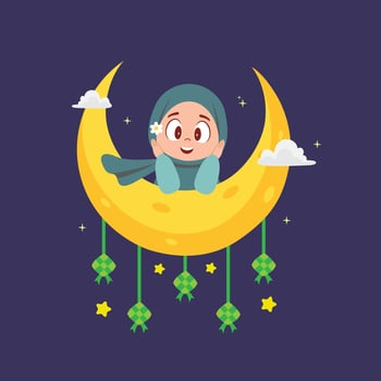 Ramadan Kareem Cartoon with Happy Girl vector