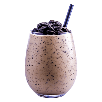 Delicious Chocolate Cookie Milkshake Topped with Crushed Cookies and Straw png