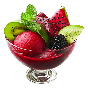 Fresh Fruit Salad with Watermelon, Kiwi, Berries, and Mint Garnish png