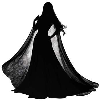 Silhouette of a woman twirling in a black gown png