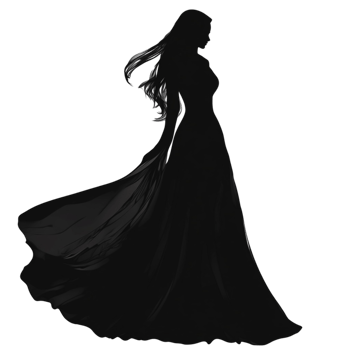Silhouette of a woman dancing in a flowing black dress png