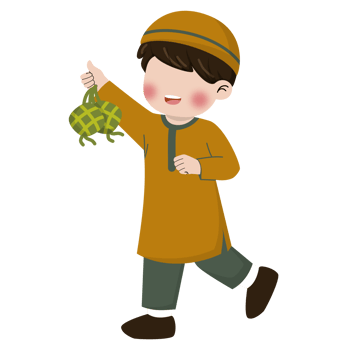 Cute boy holding ketupat for Eid Al fitr png