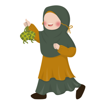 Muslim girl holding ketupat for Eid png