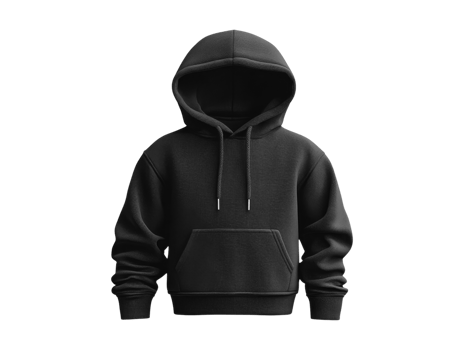 Black hoodie with front pocket and drawstrings, perfect for casual wear png