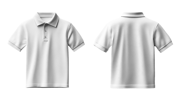 plain white polo shirt displayed from front and back views, showcasing its simple design and classic style png