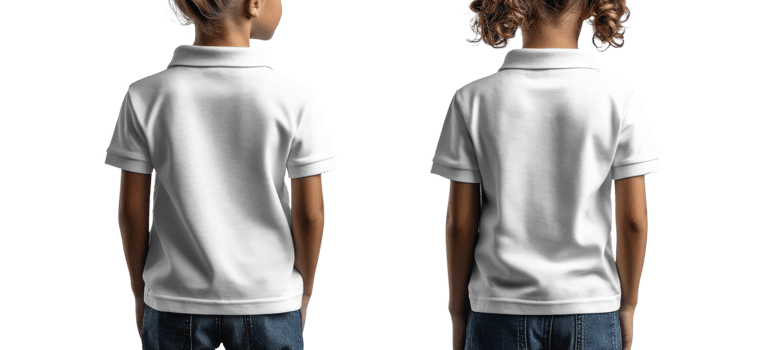 White polo shirt on children, back view, casual style, summer wear, kids fashion, playful atmosphere png