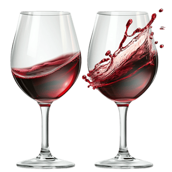 Two glasses of red wine a splash effect in mid air png