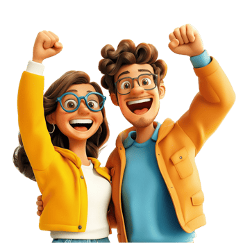 Happy animated couple cheering excitement png