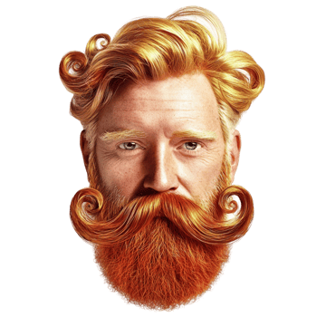 Man a unique curled mustache thick red beard png