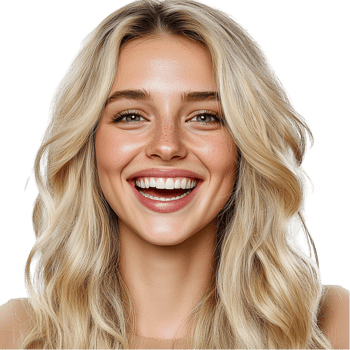 Smiling blonde woman eyes perfect teeth png