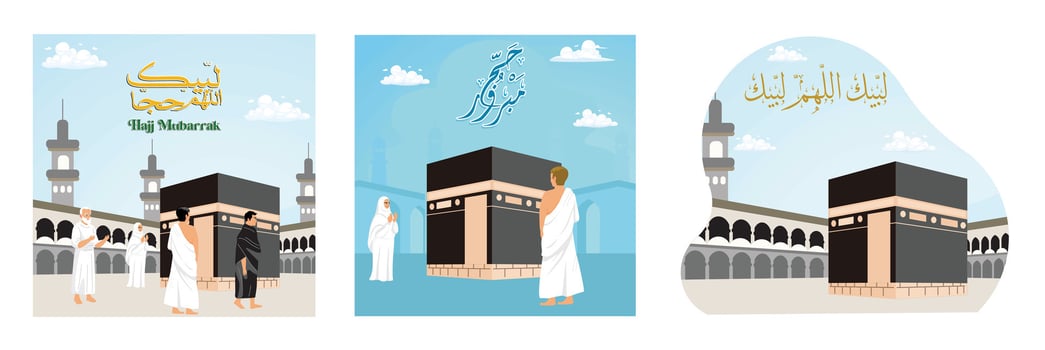 Hajj Pilgrims performing Tawaf around Kaaba at Masjid al-Haram in Mecca. vector