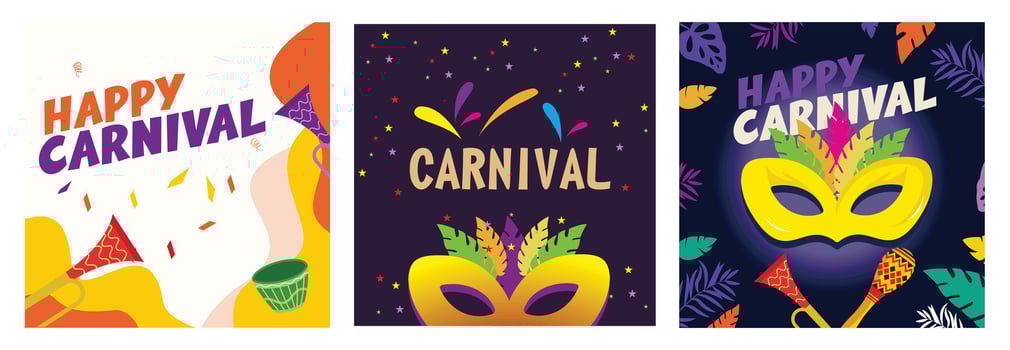 Colorful carnival celebration featuring masks, confetti and celebratory elements. vector